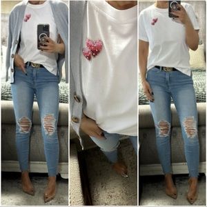 New🩷Be my valentine white heart top